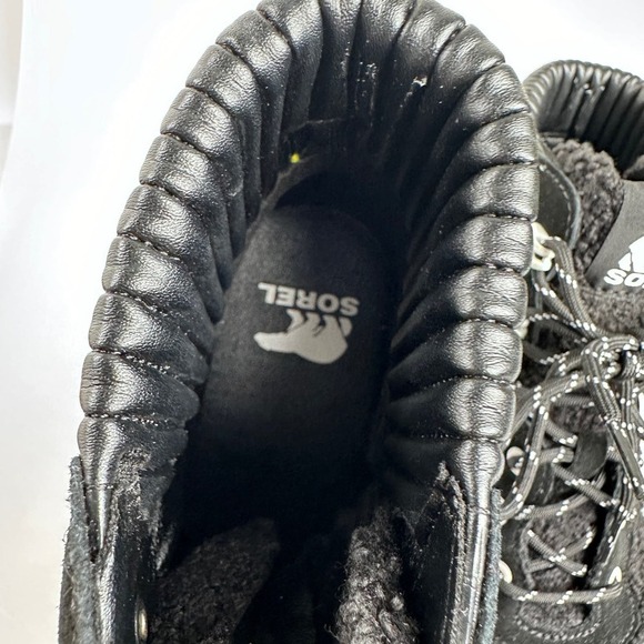 NEW SOREL Brex Leather & Faux Shearling Block Heel Lace-Up Bootie US 8.5 - Picture 14 of 15